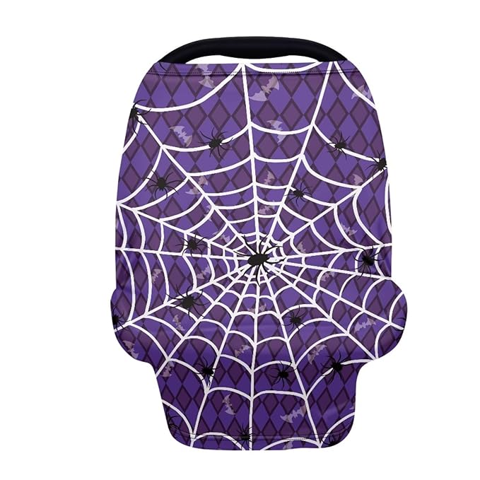 Binienty Halloween Spider Web and Bat Baby Car Seat Canopy Cover Halloween Decoration Nursing Cover for Breastfeeding Carseat Covers for Boy Girls