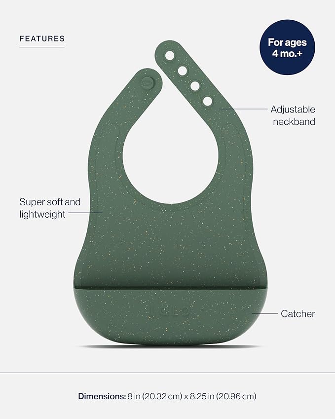 Lalo The Bib - Waterproof, Non-Toxic Silicone Baby Bib with Adjustable Neck Band & Silicone Food Pouch Catcher, Set of 2