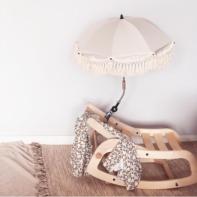 Baby Outdoor Parasols, Baby Stroller Parasol Umbrella with Adjustable Clamp, Toddler Umbrella for Trolley Wheelchair Beach Chair, Outdoor Activities (Beige)