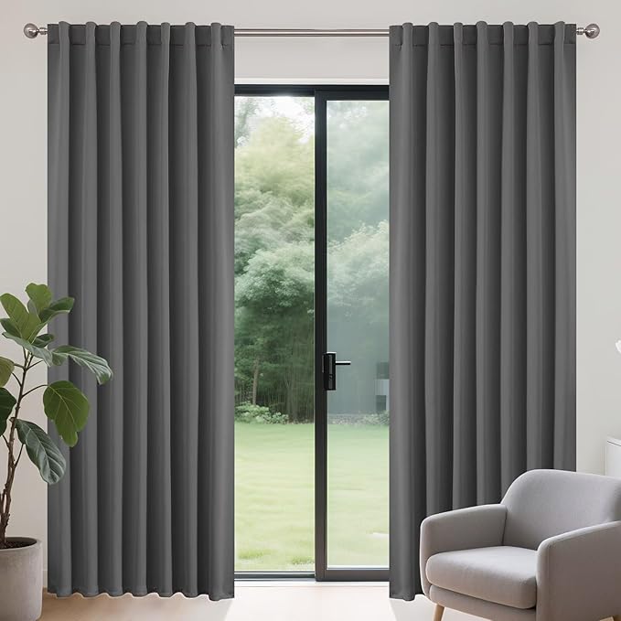 Joydeco Blackout Curtains 108 Inches Long, Thermal Insulated Black Out Curtains 2 Panels Set, Room Darkening Drapes for Living Room Window Rod Pocket Back Tab (W37 x L108 Inch, Light Grey)