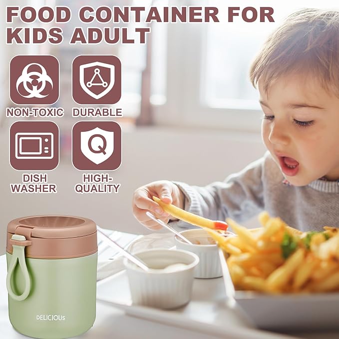 3 Pcs Insulated Food Container for Kids 15.2 oz Portable Stainless Steel Vacuum Insulated Kids Food Jar Leakproof Wide Mouth Soup Containers with Lids and Folding Spoon for Adults Kids