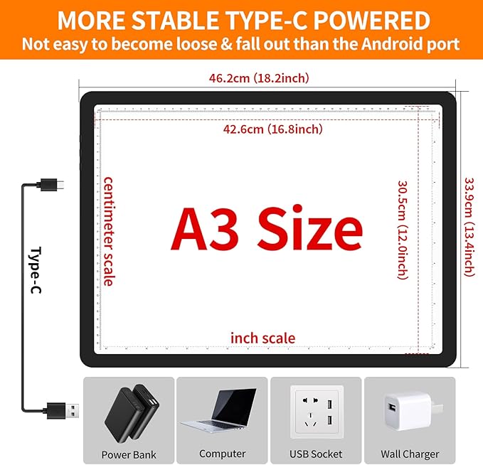 Elice Magnetic A3 Light Board for Diamond Painting, Ultra-Thin Tracing LED Light Box with Side Buttons, Super Bright Diamond Art Light Pad, Light Table for Drawing, Sketching, Weeding Vinyl - Black