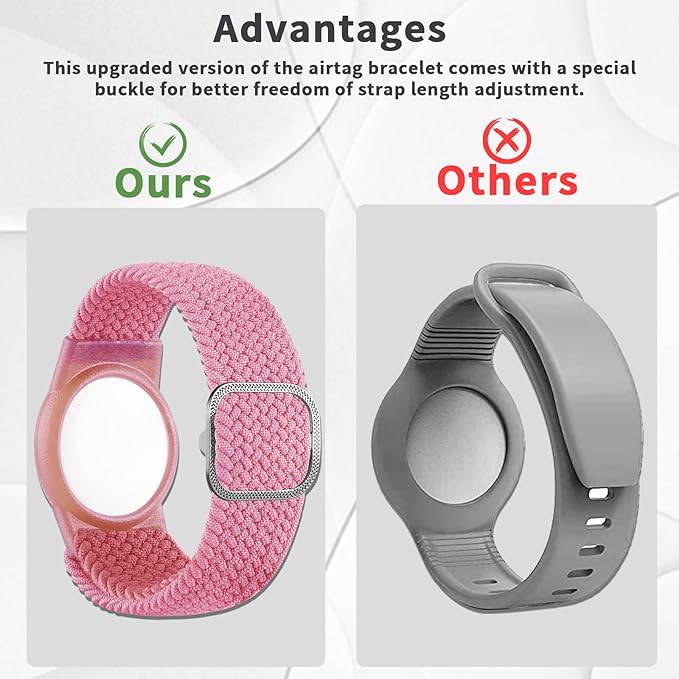 Kids Bracelet Compatible with AirTag, GPS Kid Tracker Holder Braided Wristband for Apple Air Tag, 2022 Upgraded Nylon Adjustable Anti Lost Airtag Watch Band for Kids Children Elders (pink)