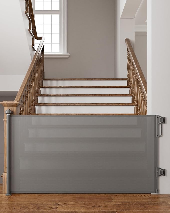 Cumbor 76" Wide Long Retractable Safety Gates for Stairs, Mesh Dog Gate for The House, 34" Tall Extra Wide Pet Gate for Dogs, Long Gates for Doorways, Hallways, Indoor/Outdoor(Gray)