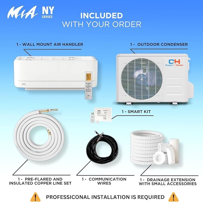 Cooper & Hunter 24,000 BTU, 230V, 17 SEER Ductless Mini Split AC/Heating System Pre-Charged Inverter Heat Pump with 16ft Installation Kit