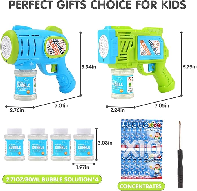 2 Pack Bubble Gun Machine for Kids, Automatic Light Up Bubble Blower with 4 Bottles 10 Bags Refill Solution Bubble Guns Blaster for Toddlers, Outdoor Toys Gifts Wedding Easter Party Favor