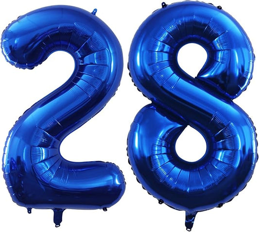 GOER Number 28 Balloons for 28th Birthday Party Decorations,42 Inch Jumbo Foil Helium 82 Balloons for 82nd Birthday Party Decoration (Blue)