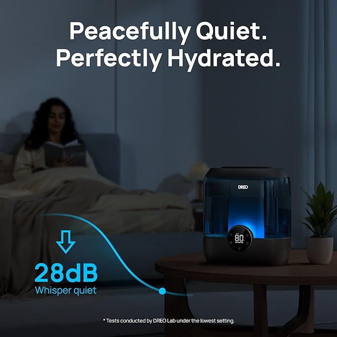Dreo Smart Humidifiers for Bedroom, 6L Top Fill Supersized Cool Mist Humidifier for Large Room, 60 Hour Runtime, Quiet Ultrasonic Humidifiers for Plants, Baby, Indoor, Home, Night Light, Black