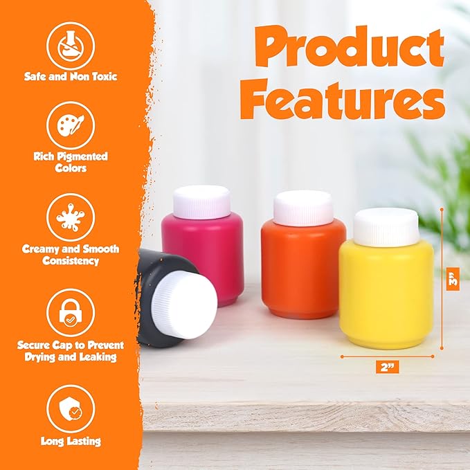 Kids Painting Set, Washable Paint for Kids 8 Colors, Non Toxic Tempera Paint 2 Ounce Each, Paints for Toddlers Art, Craft, School and Home Finger Paints Projects