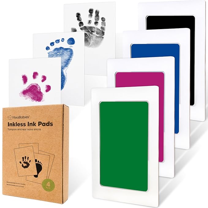 4-Pack Inkless Baby Hand and Footprint Kit - Mess Free Ink Pad for Newborn Keepsake, Dog Nose & Paw Print Kit, Clean Touch Ink Pad for Baby Hand & Footprints, Ideal New Mom Gifts (Holidays)