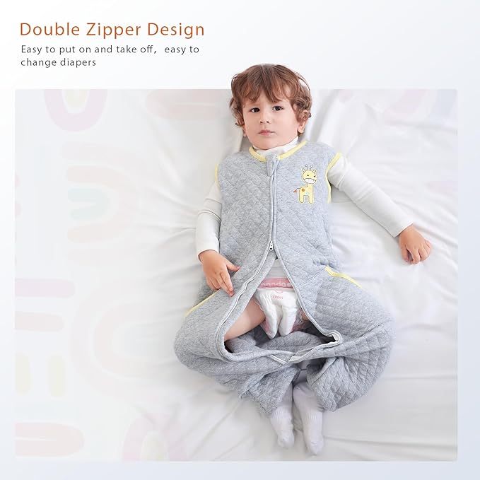 Baby Toddler Sleep Sack with Feet 2.5 TOG Winter, Wearable Blanket with Legs, Toddler Sleeping Sack Long Sleeve (Giraffe, 3T-5T)