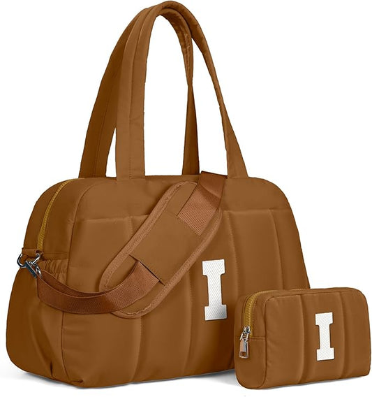 College Girl Gift-Duffle Bag with Letter, Carry On Bags for Women，Overnight Bag with Wet Pocket，Lightweight Travel Bags Personalized Gym Tote with Makeup Pouch