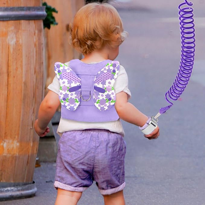 Accmor Toddler Harness Leash + Anti Lost Wrist Link, Kids Butterfly Harnesses With Children Leashes, Cute Baby Leash Walking Assistant Wristband Strap Tether for Girls Outdoor (Purple)