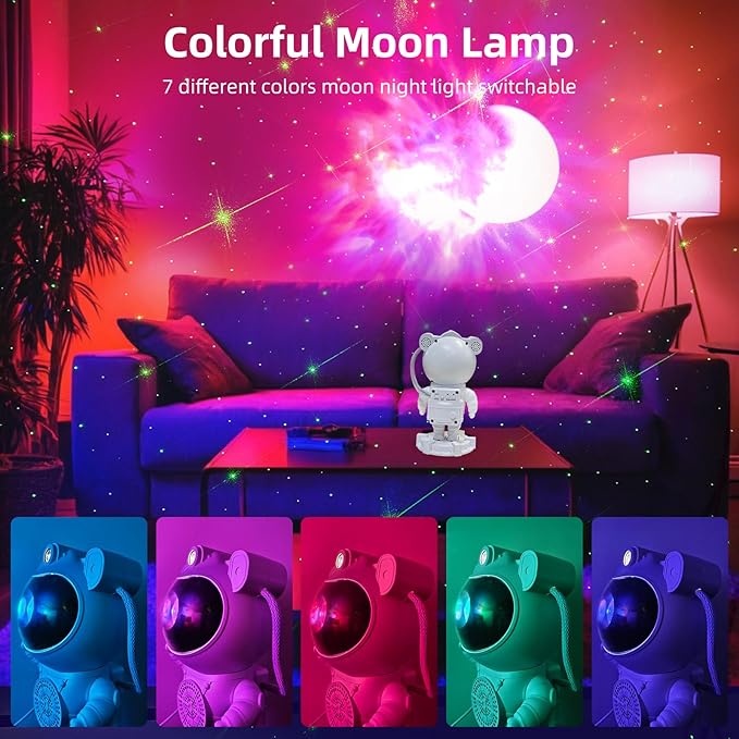 Astronaut Galaxy Projector-Star Projector,Bluetooth Speaker,White Noise, Star and Moon Galaxy Lights for Bedroom with Timer and Remote, Nebula Night Light 360° Adjustable, Starry Space Ceiling Lamp