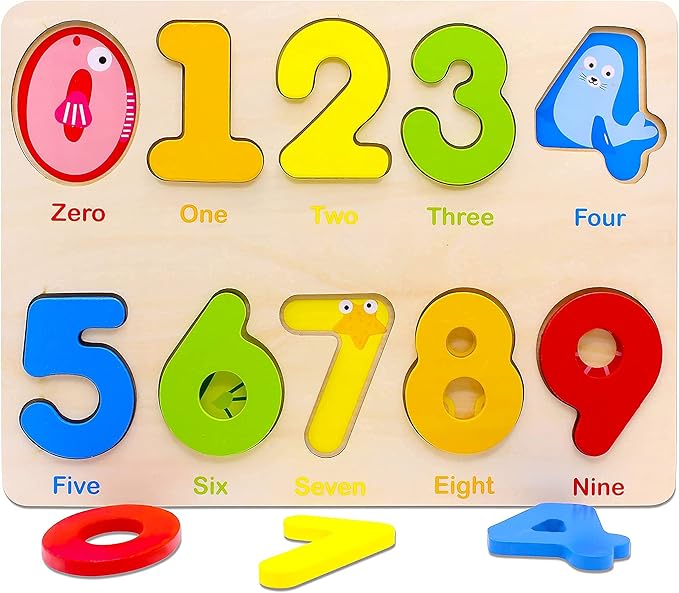 Aile Wooden Preschool Learning Number Puzzles Toys for Kids Age 2-4， Educational Toys