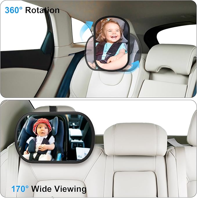 Baby Car Mirror, Safety Car Seat Mirror for Rear Facing Infant, Clear Wide View, 360°Rotation, Easily Observe the Baby Move, Secure, Shatterproof, Crash Tested and Certified(Orange)