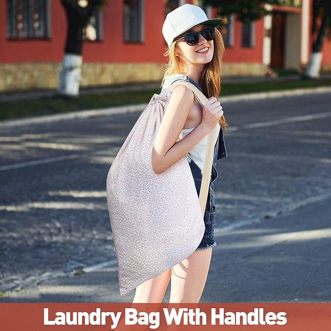 College Laundry Bag, Dirty Clothes Laundry Bag With Drawstring Handles For College Dorm Laundromat Apartment Travel Camp 29" X 18" Women Girls Back To School Birthdays Gift, Pink Florals