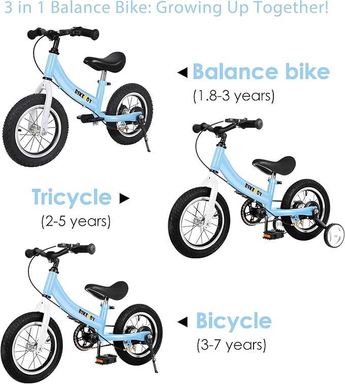 Balance Bike 2 in 1,The Dual Use of a Kids Balance Bike and Toddler Bike, for 2 3 4 5 6 7 Years Old -12 14 16 Inches with Training Theory, Brake, Pedal