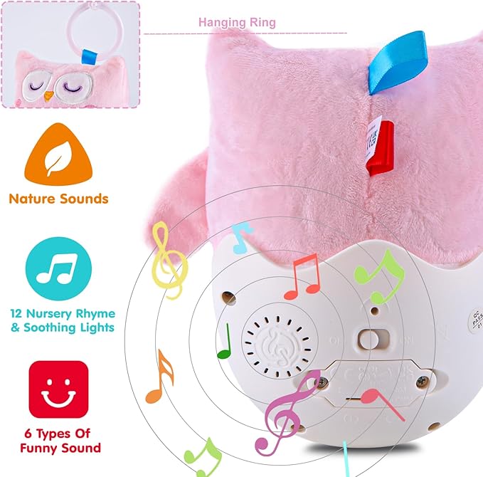 Baby Toys 0-6-12 Months, Plush Owl Stuffed Animal Musical Toys with Light & Sounds, Infant Roly-Poly Sensory Birthday Easter Egg Gift for Newborn Boys & Girls