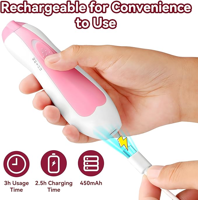 Baby Nail Trimmer Electric, 6 in 1 Rechargeable Baby Nail Clippers Manicure Set Grooming Kit for Toddler Infant or Adults (Pink)