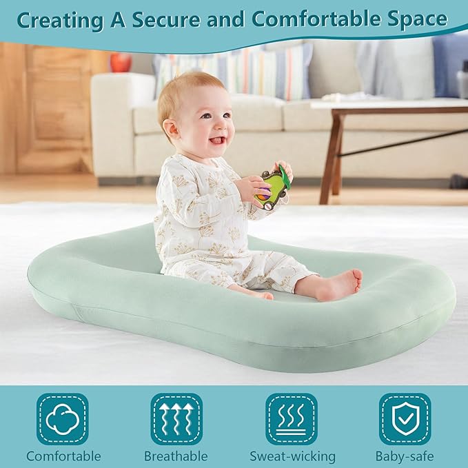 Baby Lounger, Baby Lounger for Newborn 0-12 Months, Portable Infant Lounger Soft Cotton Breathable for Home & Travel (Beige)