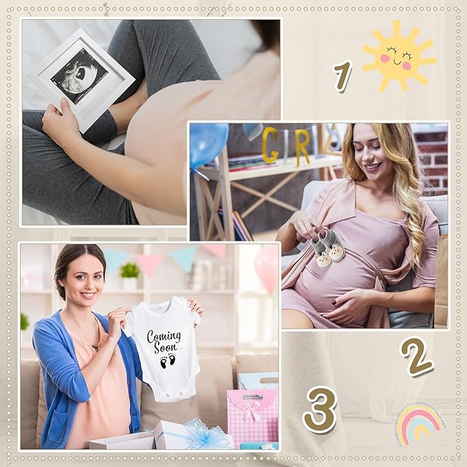 9 Pcs Pregnancy Announcement Set Pregnancy Reveal Ideas Felt Letter Board Baby Bodysuit Booties Photo Frame Bear Plush Wood Blocks for Coming Soon Baby Announcement(Black)