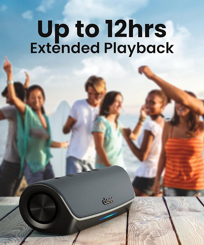 Cleer Scene Wireless Bluetooth Speaker, Simple Fast Pairing, Waterproof IPX7, 12Hrs Play time, Deep Bass, Built-in Mic, Powerful Portable Speakers, for Outdoor & Party, Home, Grey