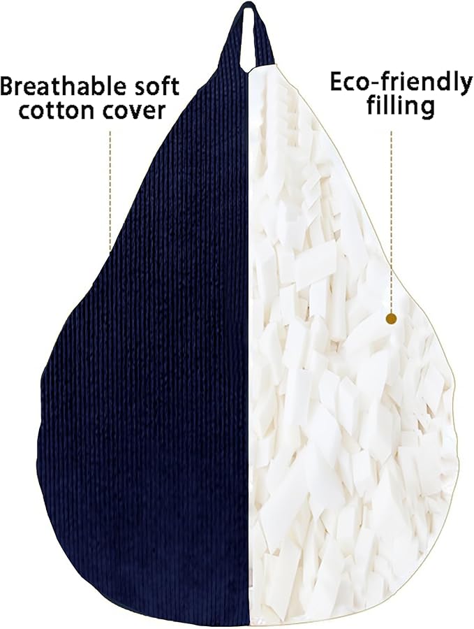 3FT Memory Foam Bean Bag Chairs for Teens or Kids with Filling Bean Bag Sofa with Handle Super Soft Washable Corduroy Fabric Lazy Sofa 3 Foot Caramel