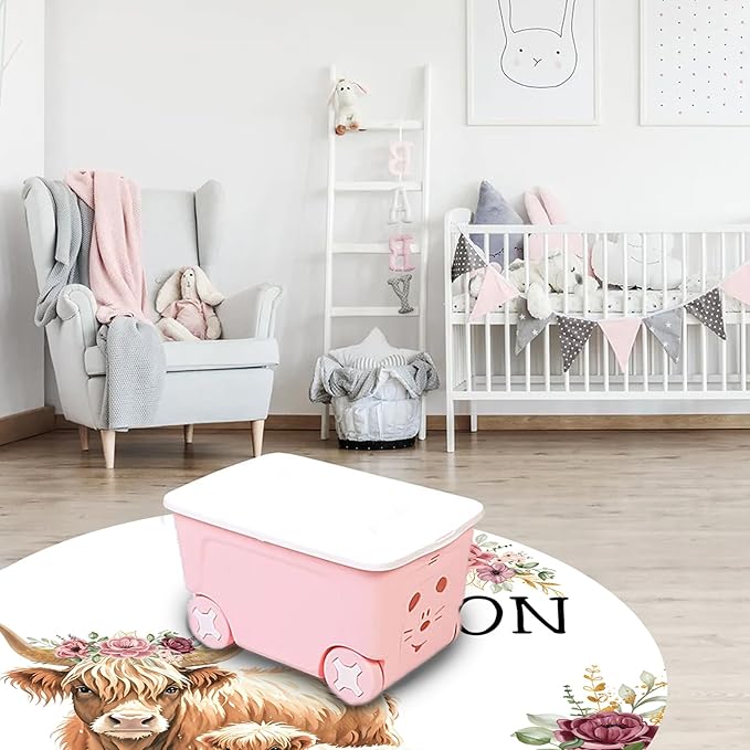 Custom Nursery Crib Bedding Set: Personalized Name 4 Piece Flower Highland Cow Design Baby Crib Sets for Baby Girls - Toddler Double Layer Blanket Set, Comfortable Crib Bed Sheets for Baby Toddlers