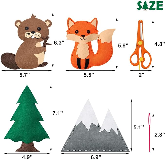 CiyvoLyeen Woodland Animals Craft Kit Kids DIY Crafting and Sewing Set Woodland Animals Felt Plushie for Girls and Boys Educational Beginners Sewing Set Sewing Kits for Kids Age 8 9 10 11 12