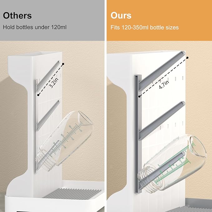 GoMaihe Baby Bottle Drying Rack: Space Saving Vertical Bottle Dryer Holder - Baby Accessories Storage Stand Organize Brushes Pacifiers on Countertop - BPA-Free - Gray