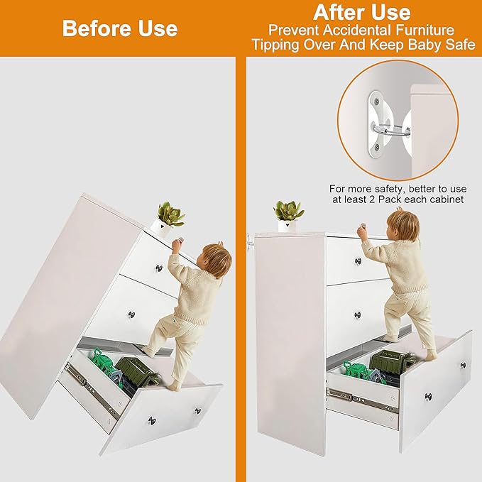 Furniture Anchors (10 Pack) for Baby Proofing, Anti Tip Furniture Anchor Securing 420lbs Tension Earthquake Resistant Metal Furniture Wall Anchor Prevent Baby Pet from Falling Furniture