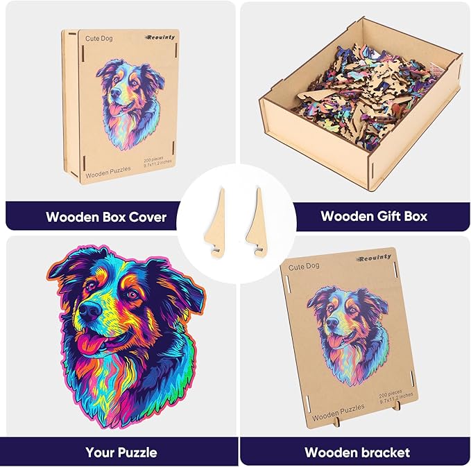 Australian Shepherd Dogs Wooden Puzzle 500pcs Stained Colorful Art Painting Wooden Puzzle for Kids Adults, Birthday Mother's Father's Day Christmas for Dad Mom Son Daughter(14.9 * 17.1in)
