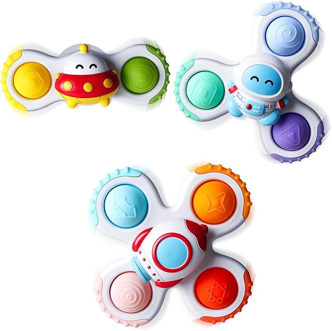 ALASOU 3PCS Pop Suction Cup Spinner Toys for 1 Year Old Boy Girl|Novelty Spinning Tops Toddler Toys Age 1-2|Sensory Baby Bath Toy for Toddlers 1-3|12 18 Months Boy Birthday Gift for Infant