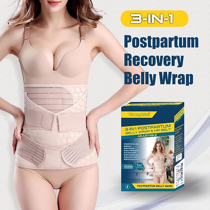 3 in 1 Postpartum Belly Band - Postpartum Belly Support Recovery Wrap, After Birth Brace, Slimming Girdles, Body Shaper Waist Shapewear, Post Surgery Pregnancy Belly Support Band (S/M, Beige)