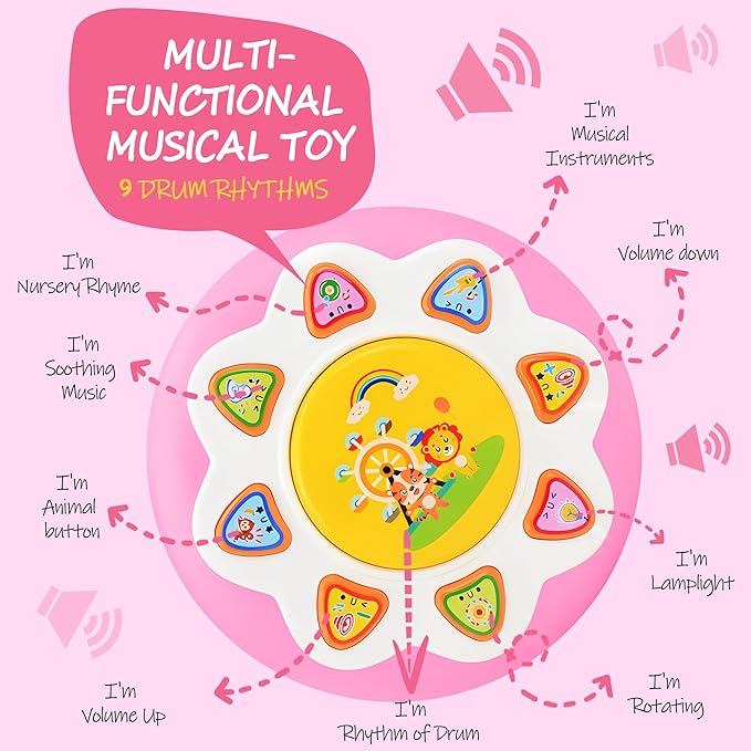 Baby Girl Toys 12 Months, Musical Rotating Light Up Infant Toys Tummy Time for Infant 12-18 Months, Crawling Learning Toys Birthday Gifts for Baby 1 2 3 Years Old
