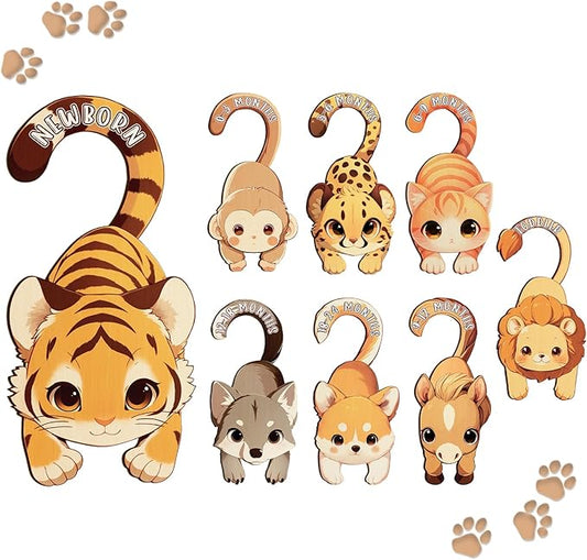 Baby Closet Dividers for Clothes - Set of 8 Unique Animals Design Baby Size Closet Divider Newborn to 24 Months, Babies Wardrobe Closet Organizer Nursery Decor Gender Neutral Kid Clothes Dividers