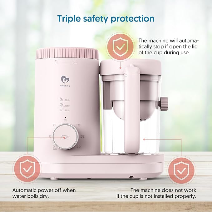 Baby Food Maker Bellababy Baby Food Processor, Puree Blender Steamer with Reversible Steam Basket, One Button Easy Operation & Large Opening for Easy Cleaning