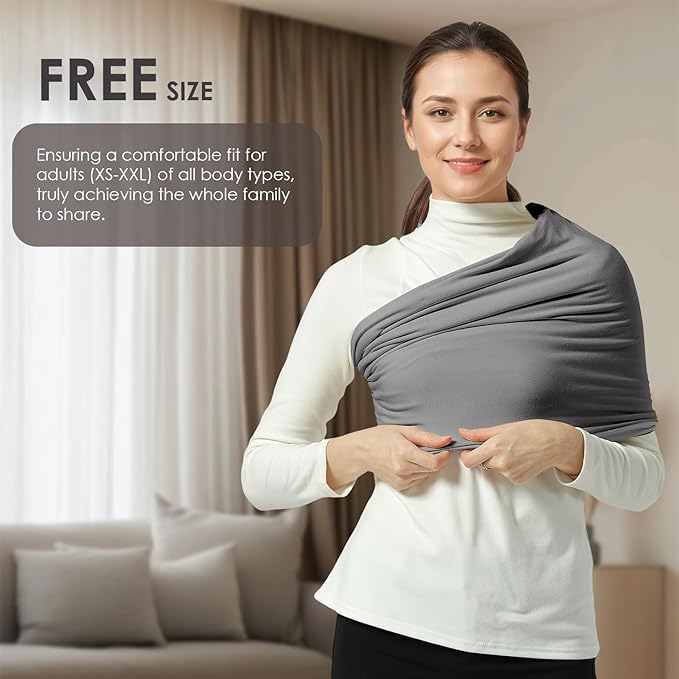 Baby Wrap Carrier, Lightweight Baby Wearing Wraps for Newborn and Infant, Soft Swaddle Holder Carrier, Cozy Baby Sling 7-35 lbs Grey