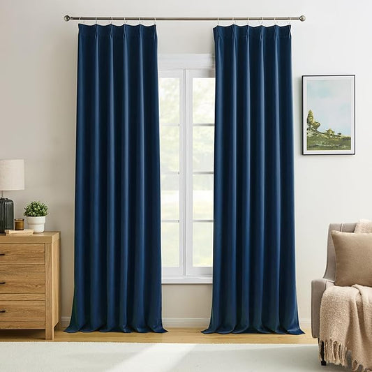 KEQIAOSUOCAI Navy Pinch Pleated Curtains & Drapes 90 Inches Long for Sliding Door Black Out for Boys Playroom Thermal Insulated Window Draperies for French Door 40 Width x 90 Length 2 Panels Set