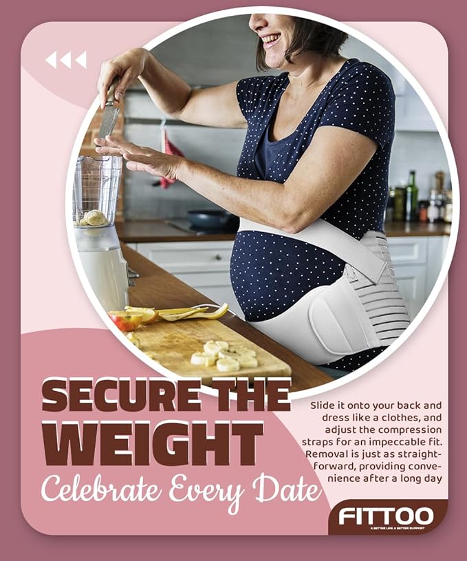 FITTOO Maternity Belt Back Support Belly Band Pregnancy Belt Support Brace Abdominal Binder Waist Support White XL