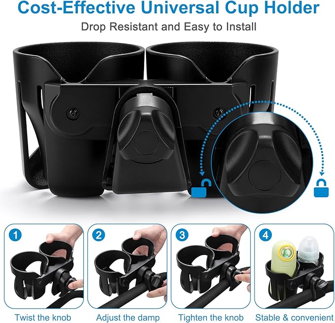 Accmor Universal Cup Holder, Stroller Cup Holder, 360° Rotatable Large Caliber Designed Bottle Holder for Stroller, Bike, Wheelchair, Walker, Scooter