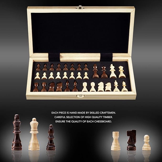 Amerous Chess Set, 12"x12" Folding Wooden Standard Travel International Chess Board Game Set with Magnetic Crafted Pieces For 2 Players