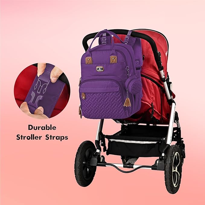Dikaslon Diaper Bag Backpack with Portable Changing Pad, Pacifier Case and Stroller Straps, Large Unisex Baby Bags for Boys Girls, Multipurpose Travel Back Pack Moms Dads, Purple
