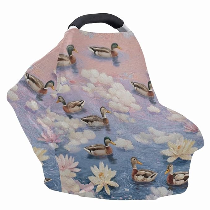 Binienty Baby Car Seat Cover - Lotus Duck Animal Print Multi-Use Car Seat Canopy Carrier Cover for Baby Boys Girls Shower Gifts