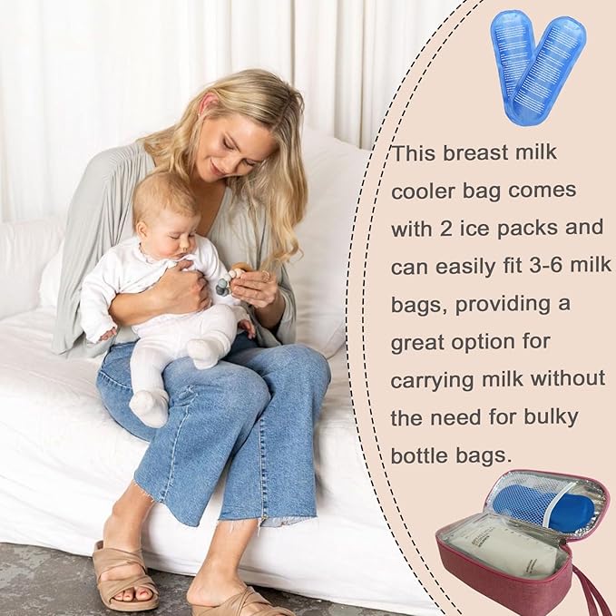 Insulated Breastmilk Cooler Bag with 2 Ice Packs - Breastmilk Cooler Organizer Bag for Daycare, Breastfeeding Mom Travel Outdoor