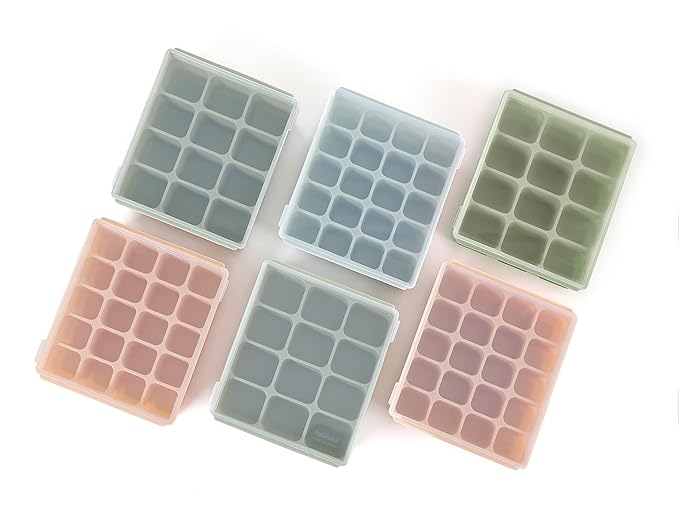 Baby Food Storage Silicone Cubes with Clip-On Lid Freezer Tray Baby Food Soups Purees Ice Easy and Safe Design Made in Korea(12 Sand Beige)