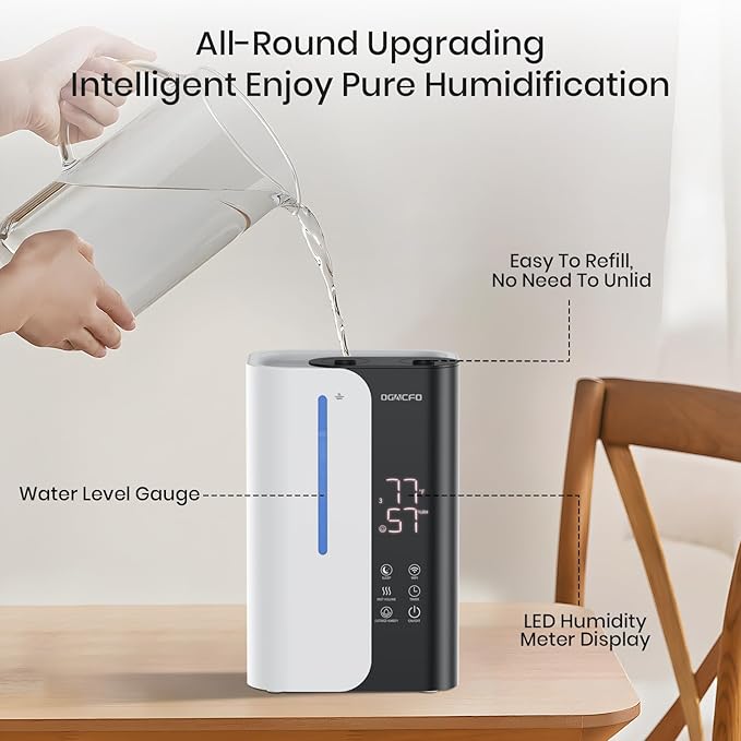 Cool Mist Humidifiers for Bedroom and Plants & Baby, Top Fill 5L Large Room Smart Humidifier for Home Nursery, 28 dB Quiet 50H Runtime Bedroom humidifier with Essential Oils