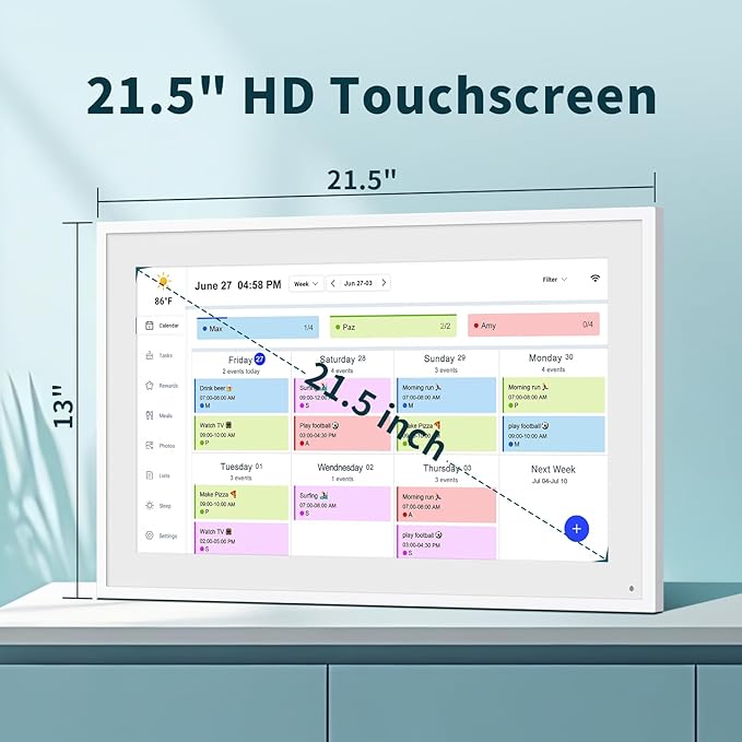 Digital Calendar, 21.5 Inch Wall Planner Digital Calendar & Chore Chart, IPS HD Touchscreen Interactive Display for Family Schedules, Streamline Household Organization, Wall Mount Included