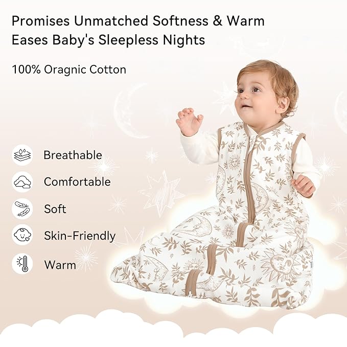 Baby Sleep Sack 18-24 Months 3 Pack 100% Cotton Lightweight 0.5 TOG Wearable Blanket Baby Sleep Bag with 2-Way Zipper for Toddler Beige